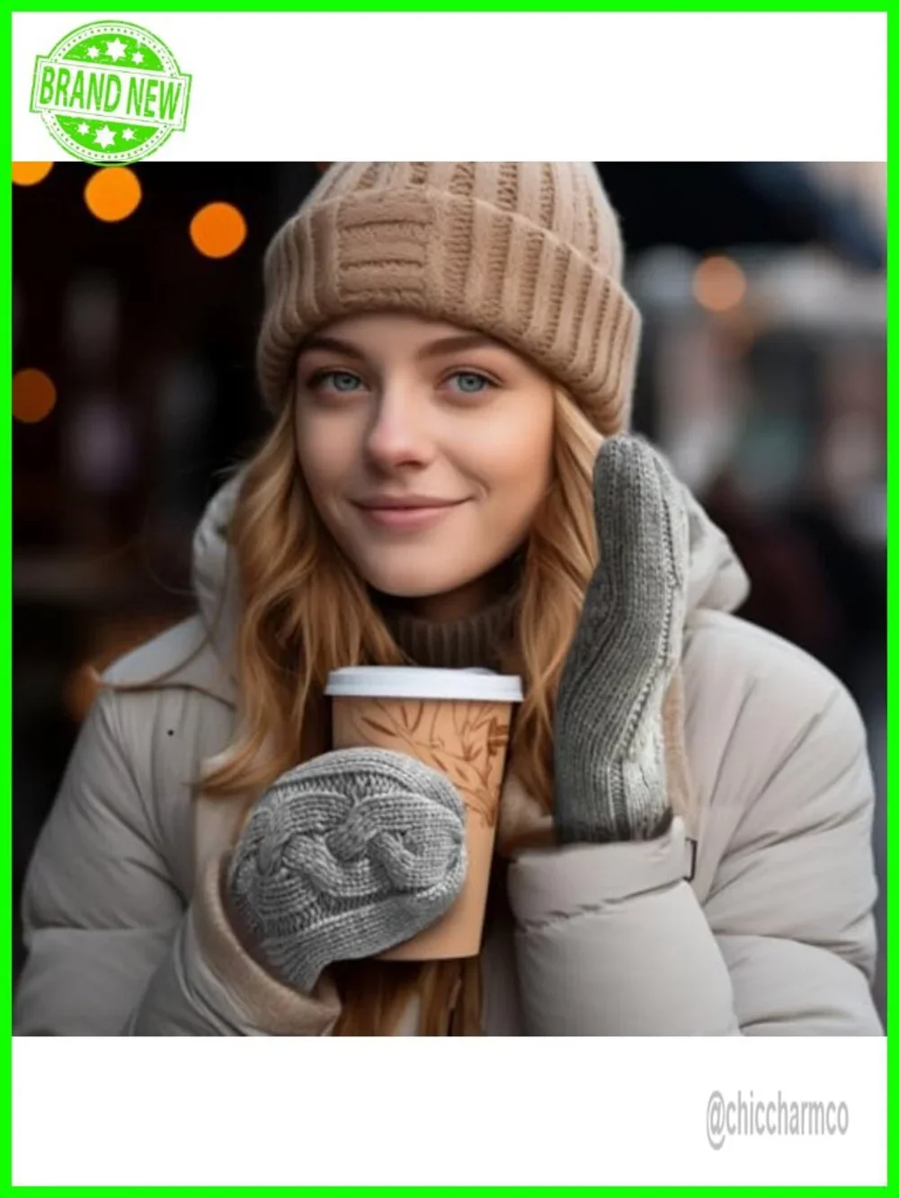 Touchscreen Mittens | Sherpa Lined Cable Knit | Snowflake Grip | Winter Gloves